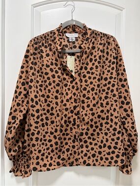 Never Fully Dressed Sia Shirt NWT size 2 Leopard Print Blouse Long Sleeve